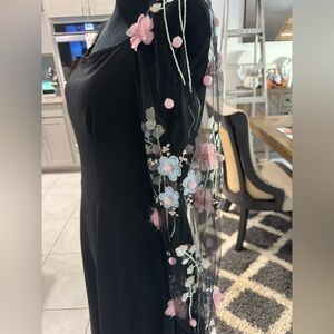 SHEIN Black with Pink and Blue Floral Embroidery